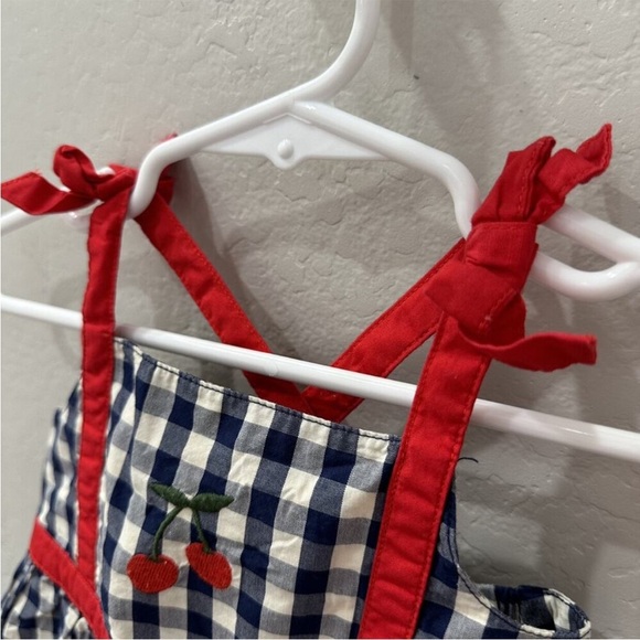 Hanna Andersson Navy Gingham Cherry Dress 0-3 mos - Picture 2 of 6